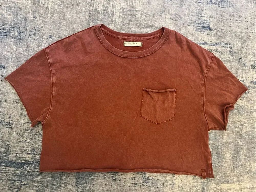 We The Free People Rusty Red Fade Into You Wide Relax Oversize Fit Crop Tee XS